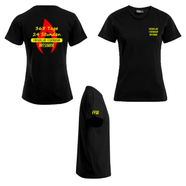 Feuerwehr Damen T-Shirt 365 mit Ortsname schwarz