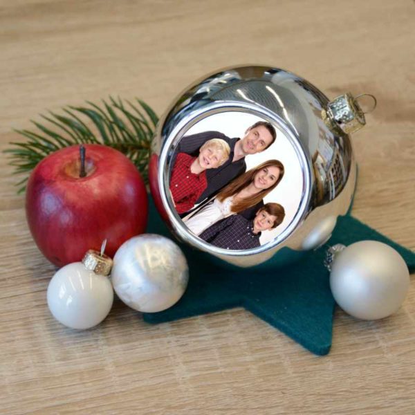 Weihnachtgugel mit Foto silber